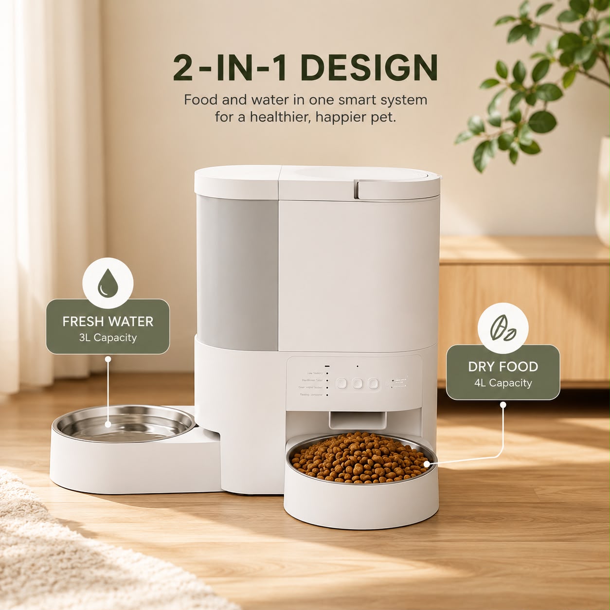 SmartPet™ 2-in-1 Automatic Pet Feeder & Water Dispenser | WiFi App Control